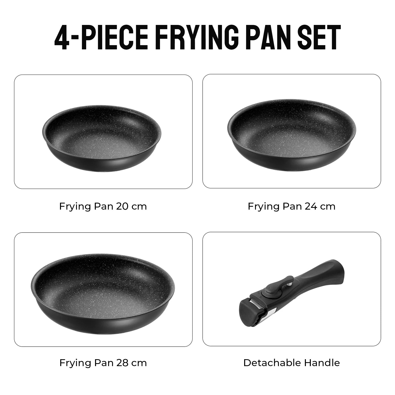 Non Stick Frying Pan with Removable Handle, Non Stick Frying Pan Set for Induction Hobs, 4 Pieces Frying Pan Set for All Hobs