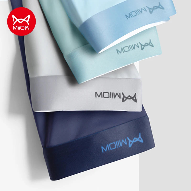 MiiOW 4Pcs Ice Silk Men's Panties Sexy Seamless Man Boxershorts Graphene Antibacterial Men Underwear Breathable Man Boxer Briefs