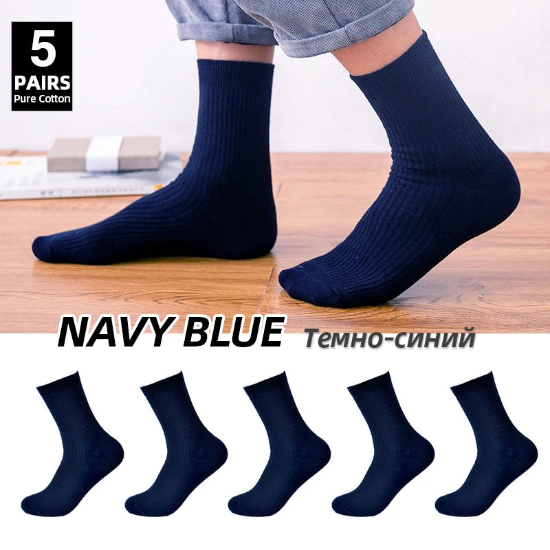 HSS Brand 2022 New 100% Pure Cotton Men Socks Casual Business Stripe Deodorant Breathable Man Travel Winter Sock 5 Pairs / Lot