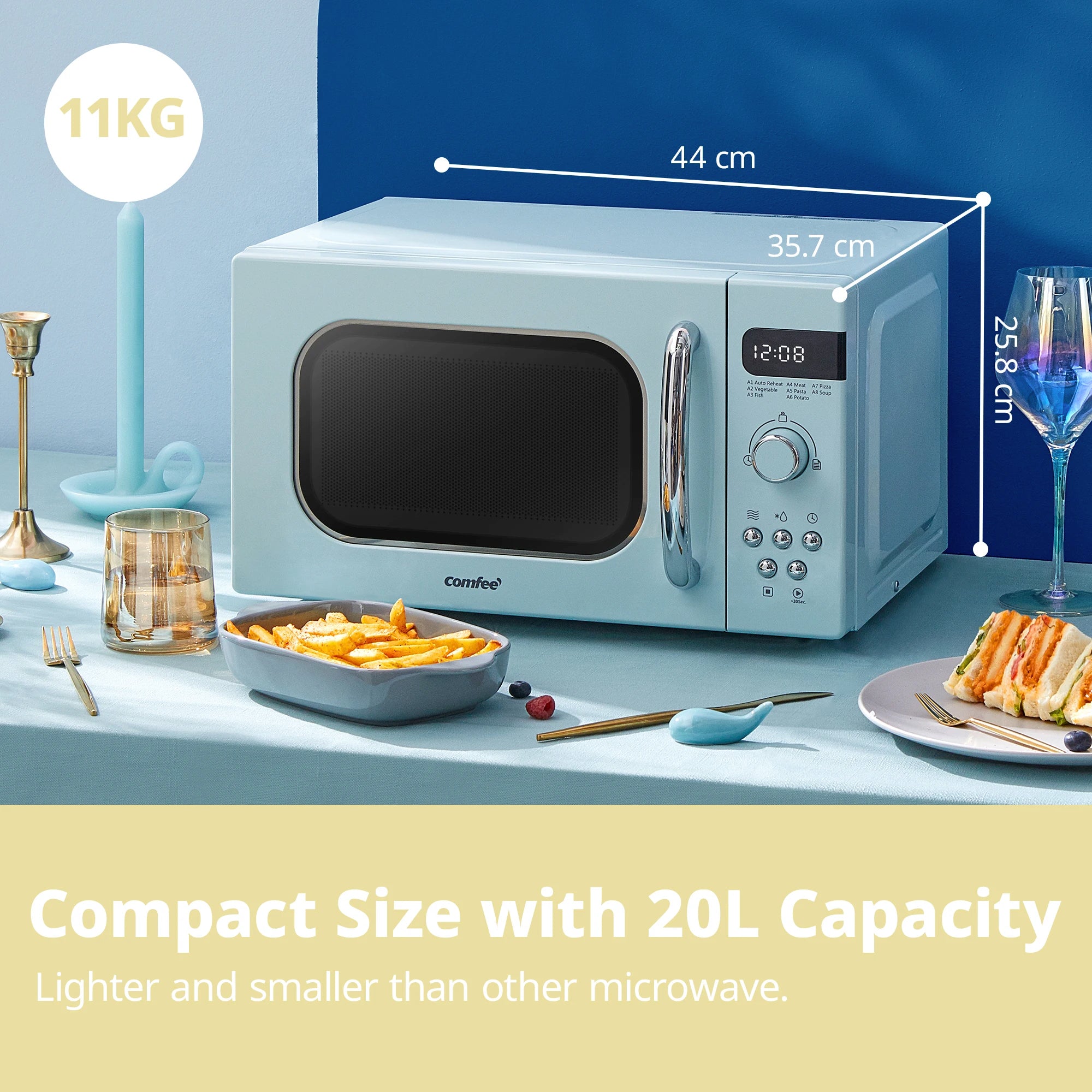 COMFEE' 800w 20L Microwave Oven with 8 Auto Menus, 5 Cooking Power Levels, and Express Cook Button