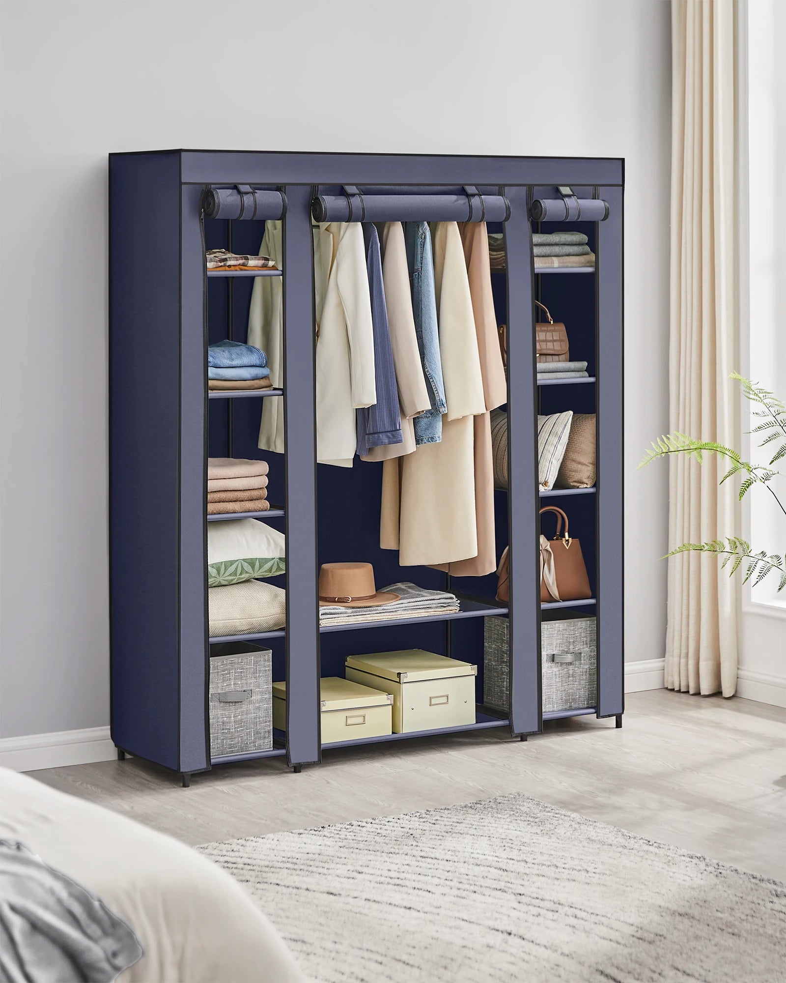 SONGMICS Fabric Wardrobe, Portable Wardrobe for Bedroom, Clothes Rail with Non-Woven Fabric Cover, Clothes Storage Organise