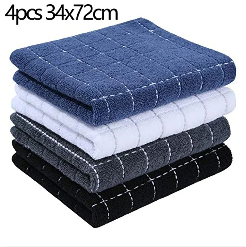 Olanly 4/6pcs 100% Cottton Kitchen Towel Absorbent Dishcloth Ultra Soft Kitchen Cloths Drying Hand Towels Home Cleaning Tools