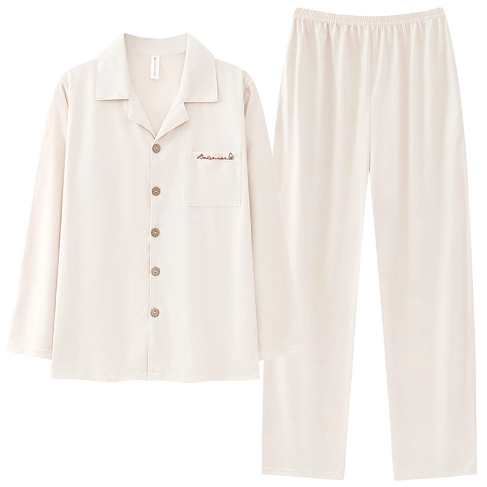 Classic Black Mens Pajamas Spring Autumn Cotton Pyjamas Collared Neck with Notched Lapels Long Sleeves Button Placket Sleepwear