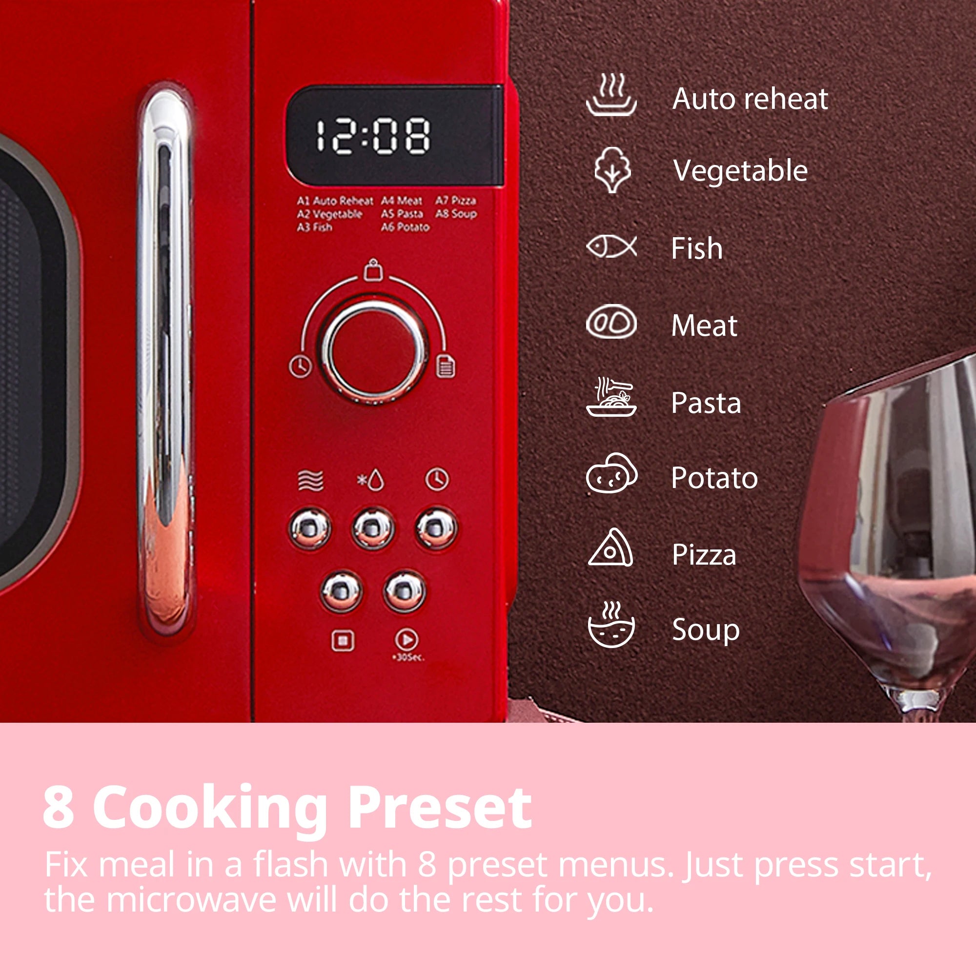 COMFEE' 800w 20L Microwave Oven with 8 Auto Menus, 5 Cooking Power Levels, and Express Cook Button