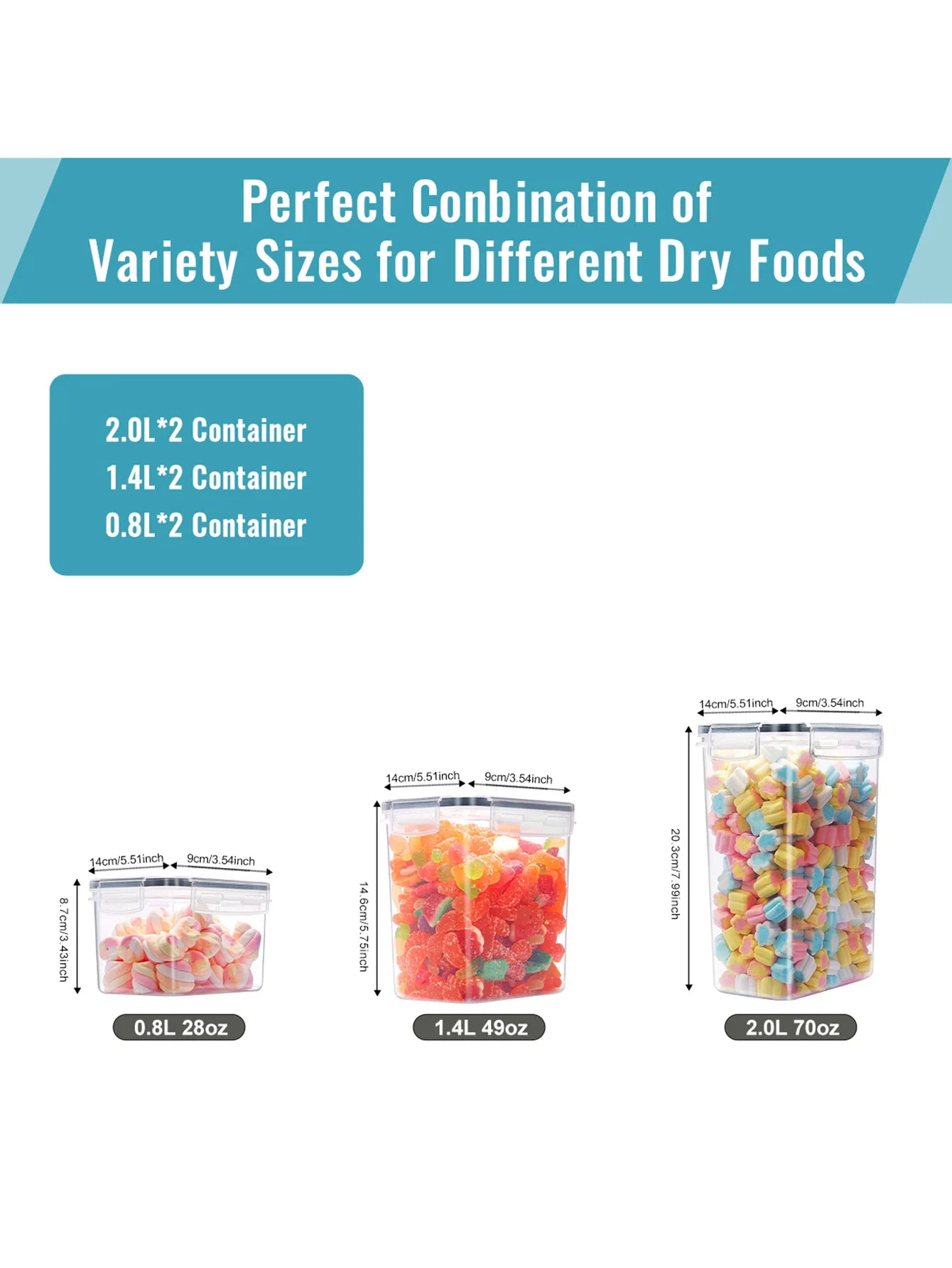 6pcs Sealed food storage containers with LIDS, candy jars with LIDS,  plastic food jars with LIDS for kitchen and pantry organiz