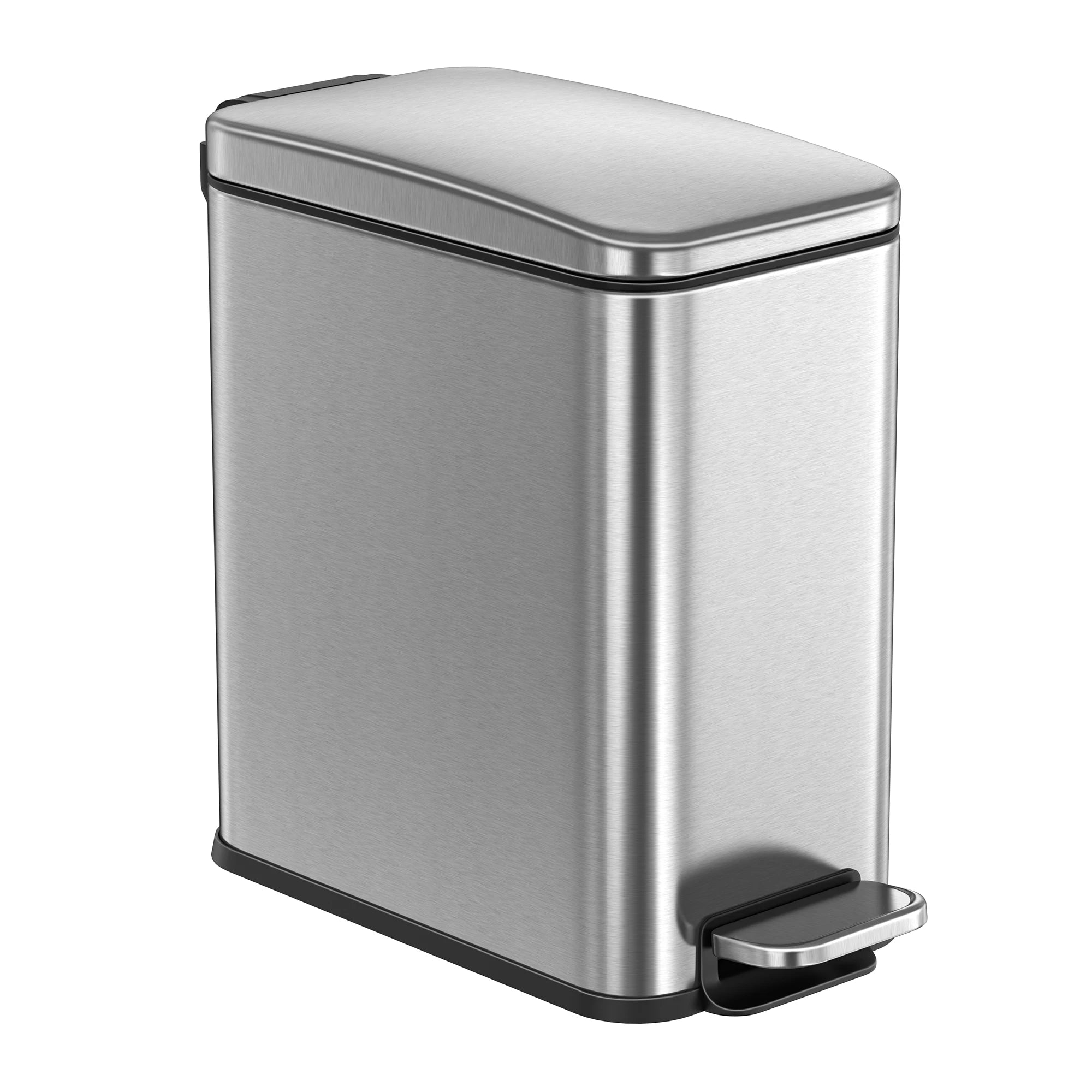 SONGMICS Bathroom Bin, 10L Small Bin with Lid, Pedal Toilet Bin, Slim for Small Spaces, Steel, Soft Close