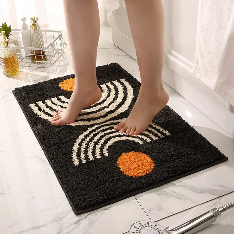 Inyahome Boho Luxury Soft Bath Rugs for Bathroom Microfiber Soft Non-Slip Bath Mats for Tube Washable Bath Carpet Plush Fluffy