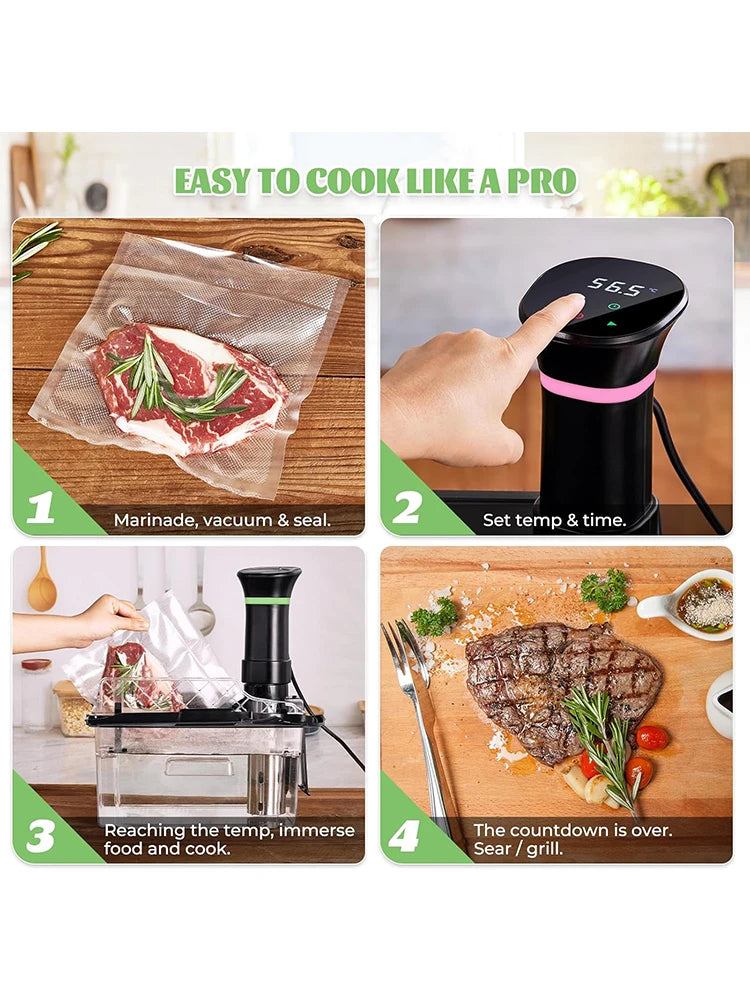 1800W Vacuum Sous Vide Cooker LCD Touch Immersion Circulator Accurate Cooking  IPX7 Waterproof Slow Cooker with Digital Display