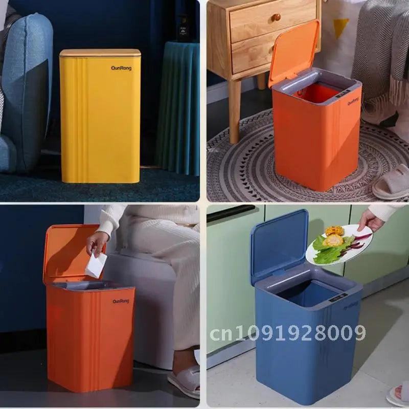 20L Smart Induction Trash Can Kitchen Bathroom Waterproof Automatic Cleaning Dustbin Trash Smart LED Home Sensor Bin with Light