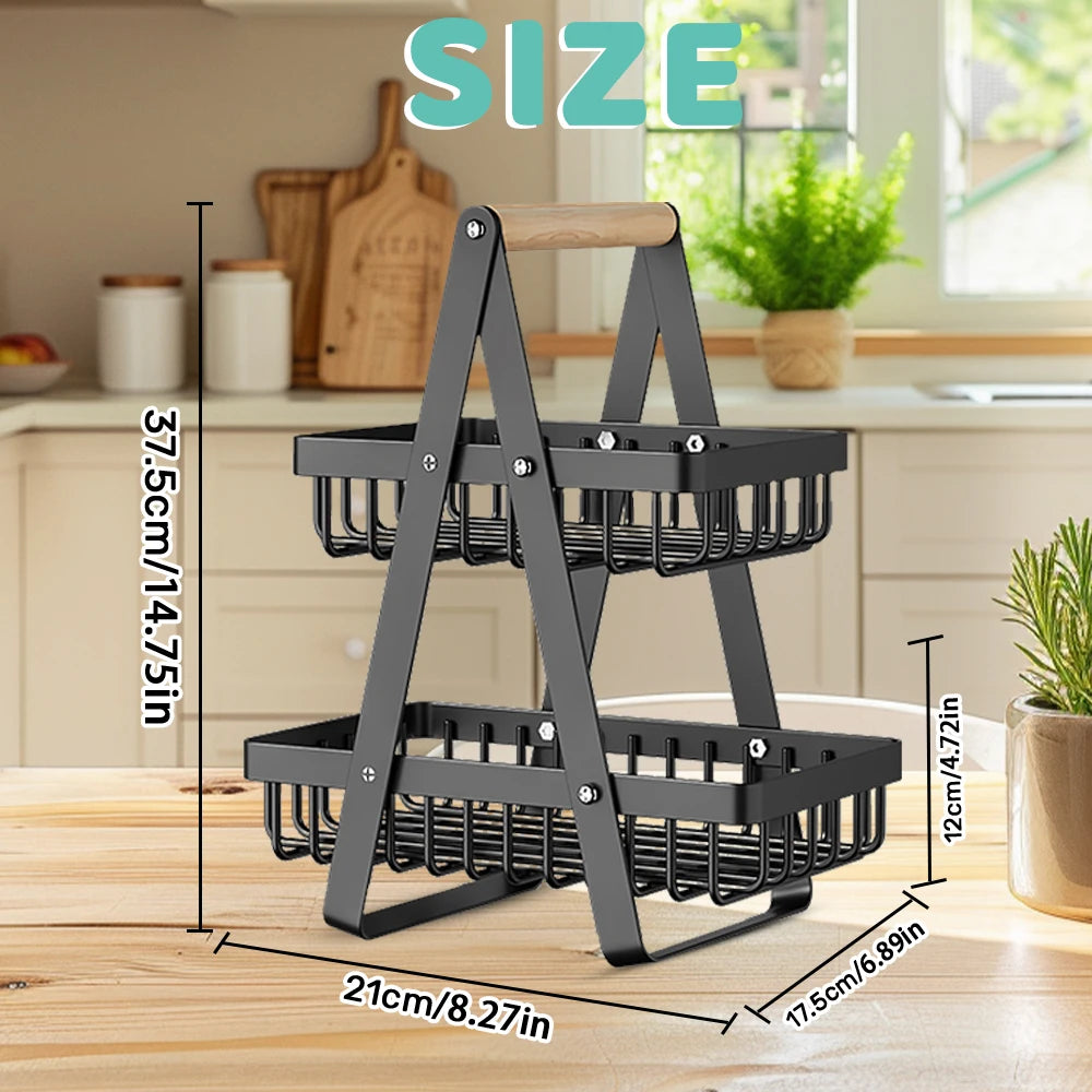 2-Tier Fruit Basket ,Fruit Bowl Holder Bread Basket Vegetable Rack, Detachable Fruit Holder for Fruit, Vegetables, Snacks