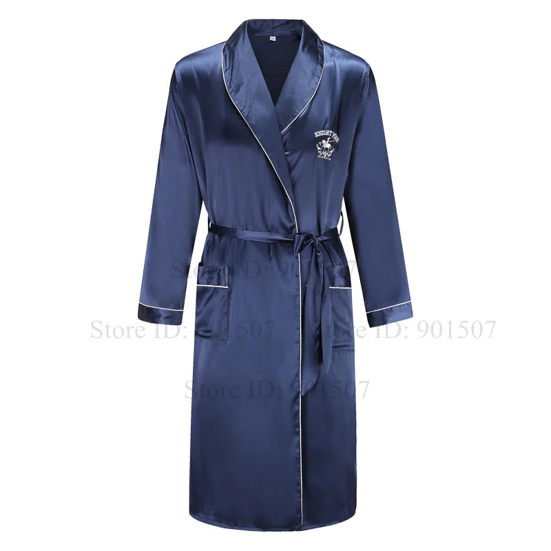Men Homewear Leisure Sleeprobes Satin Robe Summer Spring Nightwear Male Casual Kimono Bathrobe Ice Silk Sleepwear Nightgown