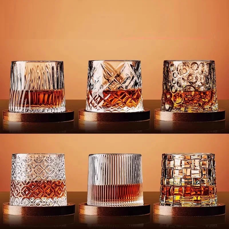 Tumbler Whiskey Glass with Base Crystal Whiskey Glasses Rotating Spinning Wine Brandy Glass Cup Drinkware for Bar Home