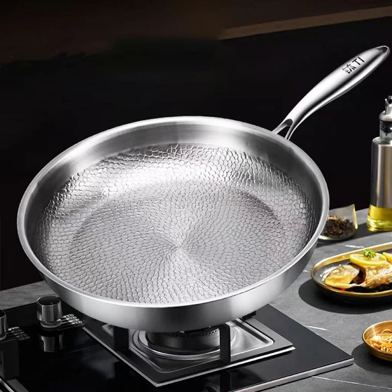 German Titanium Alloy Frying Pan Uncoated Fish Scale Hammer Pattern Non Stick Pan Household Steak Frying Pan Kitchen Cookware