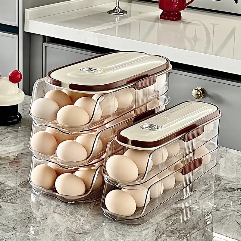 1 pcs egg storage box automatic rolling refrigerator egg rack storage handheld stackable egg refrigerator side door Storagerack