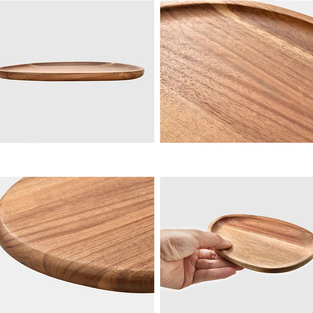1Pc Oval Tray Food Serving Plate Acacia Wood Snack Deseert Plate Teaboard Natural Tea Food Server Dishes Drink Platter