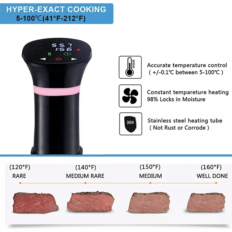1800W Vacuum Sous Vide Cooker LCD Touch Immersion Circulator Accurate Cooking  IPX7 Waterproof Slow Cooker with Digital Display