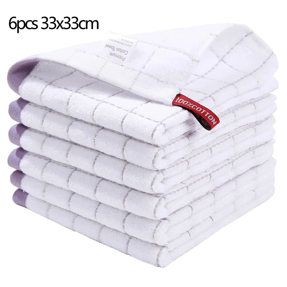 Olanly 4/6pcs 100% Cottton Kitchen Towel Absorbent Dishcloth Ultra Soft Kitchen Cloths Drying Hand Towels Home Cleaning Tools