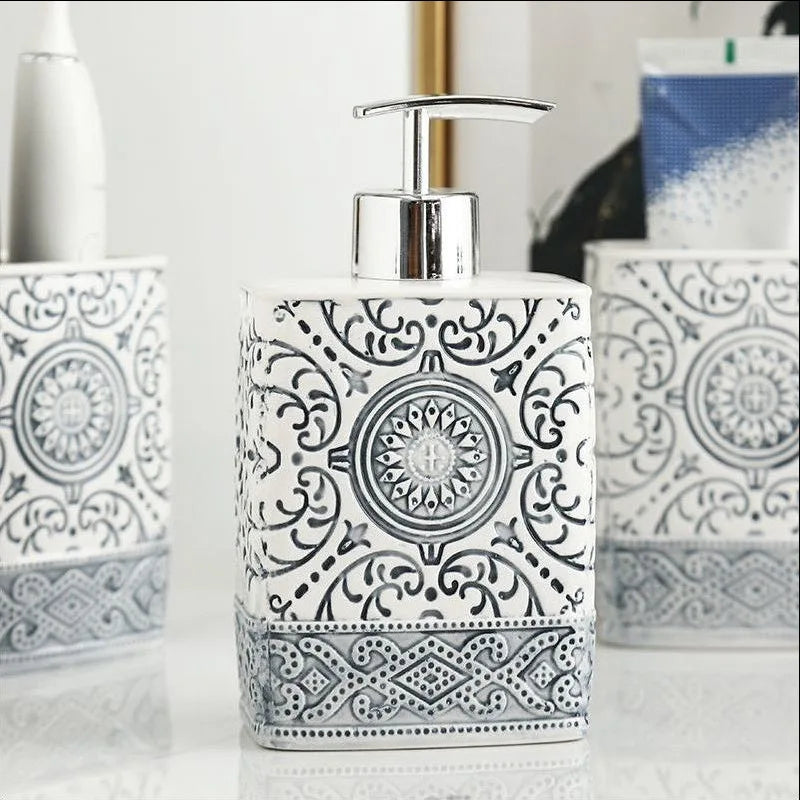 Bohemian Style Ceramic Bathroom Group Square Lotion Bottle High Color Mouthwash Cup Personality Toothbrush Cartridge