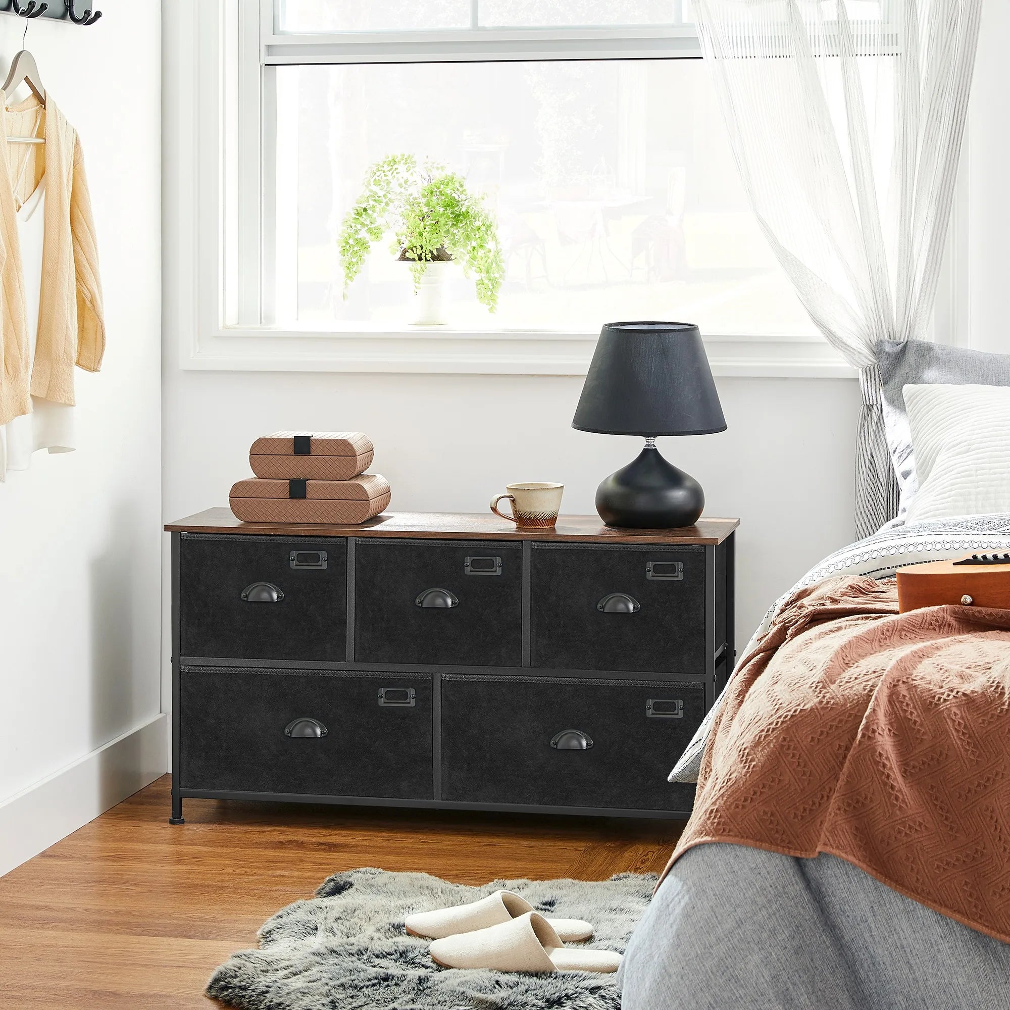 SONGMICS Fabric Chest of Drawers, Bedroom Storage Unit, Wide Dresser Cabinet with 5 Drawers for Closet Living Room, Metal