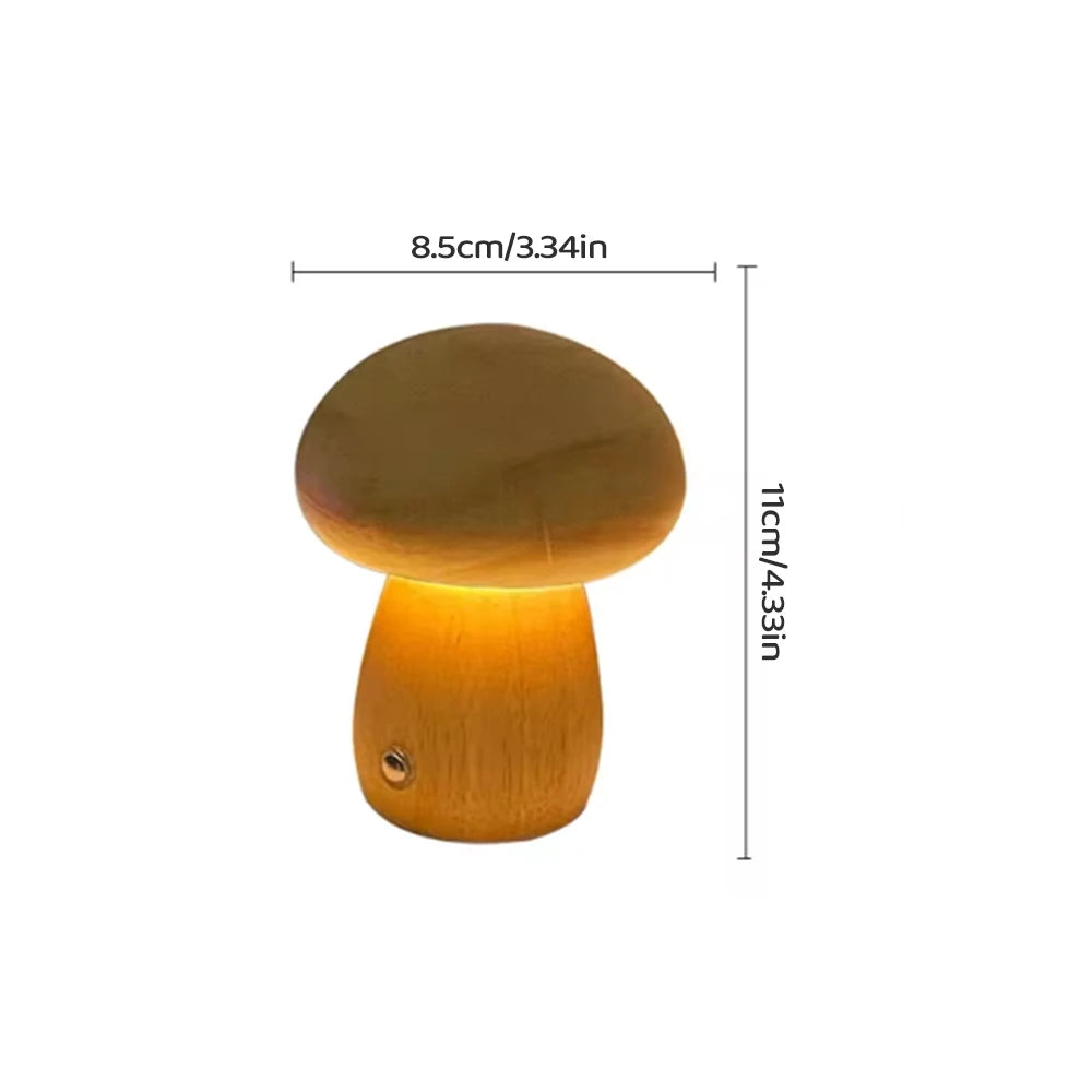 INS Wooden Creative Mushroom Night Light Stepless Dimming Bedside Table Lamp 3 Color Rechargeable Sleeping Nightlights For Room