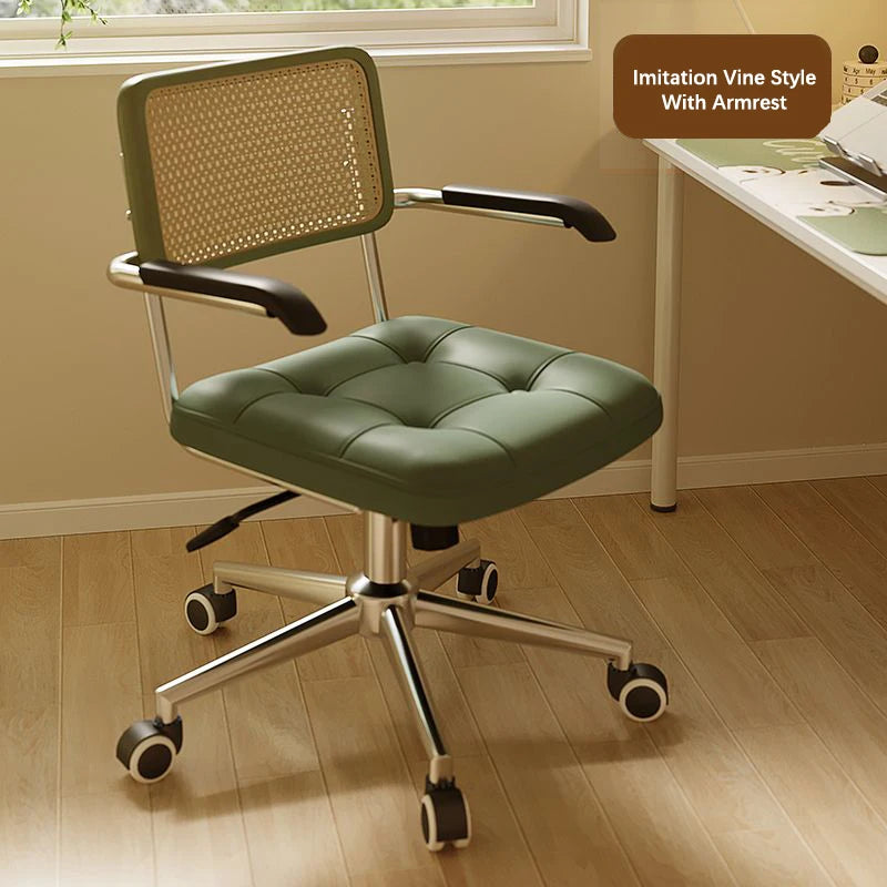 Office Chair Retro Computer Chair Simple Study Desk Armchair Swivel Backrest Lift Chair Leather Armchair with Rocking Function