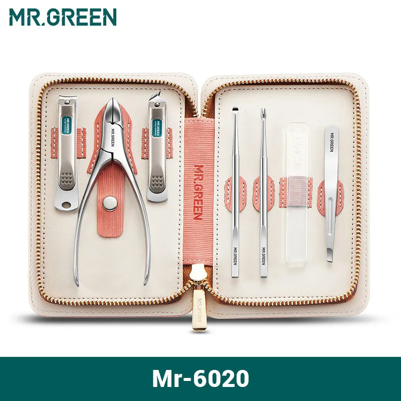 MR.GREEN Manicure Set Pedicure Sets Nail Clippers Tools Stainless Steel Professional Cuticle Cutter Travel Case Kit 7Pcs/Set For