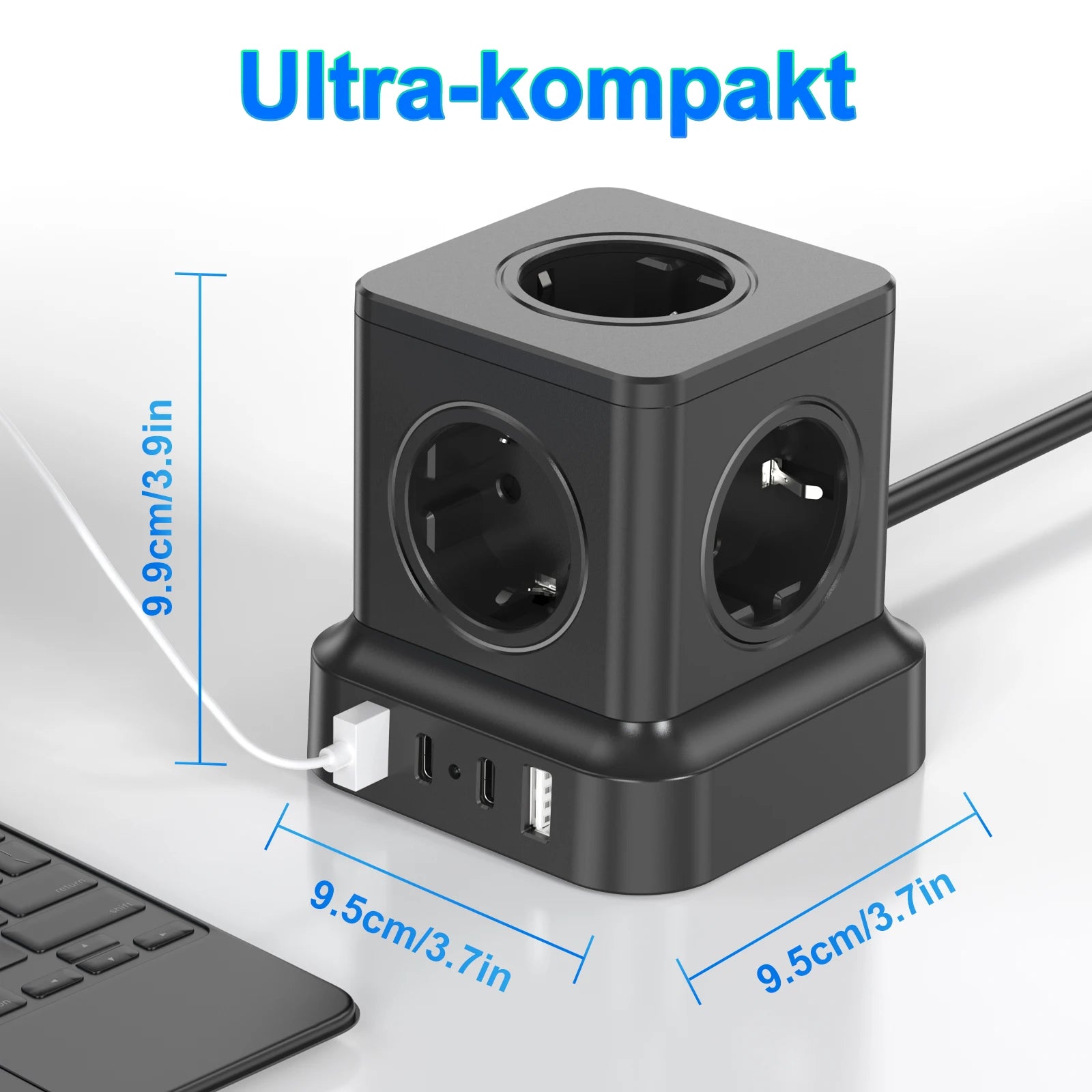 4000W EU Mulit Plug Power Strip Tower with 5 AC Outlets USB C Fast Charger PD20W, Power Board Socket 1.8 m Extension Cable