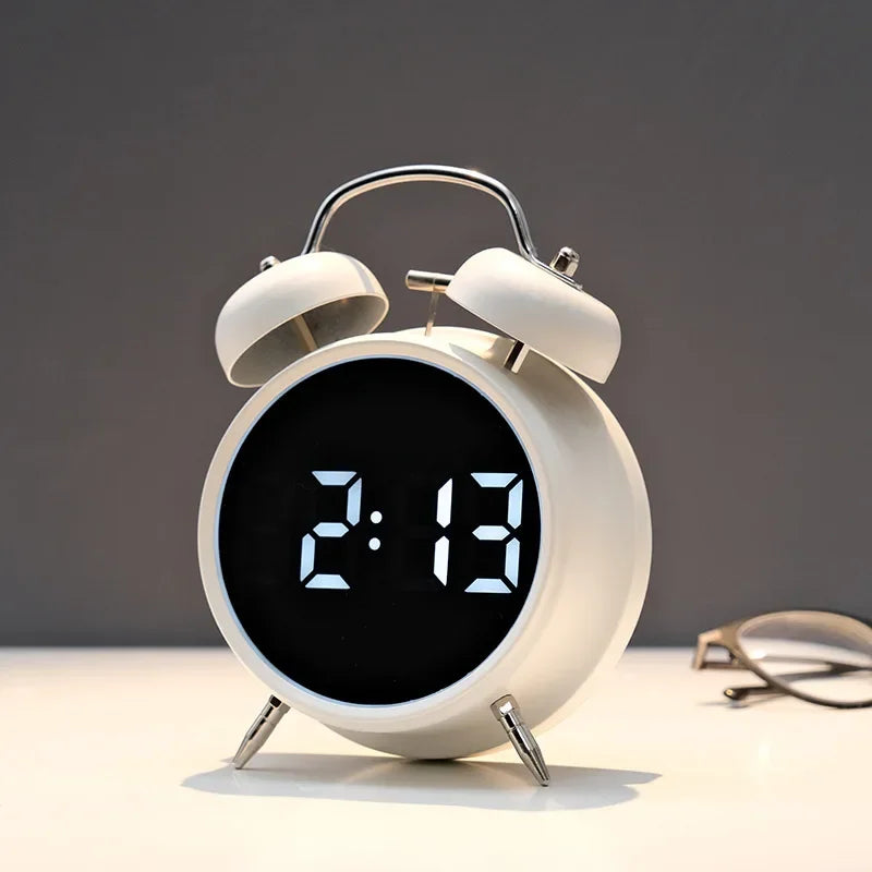 Multifunctional Extra Large Metal Alarm Clock with LED Screen Plug-In Children's Clock for Heavy Sleepers