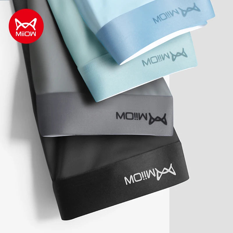 MiiOW 4Pcs Ice Silk Men's Panties Sexy Seamless Man Boxershorts Graphene Antibacterial Men Underwear Breathable Man Boxer Briefs