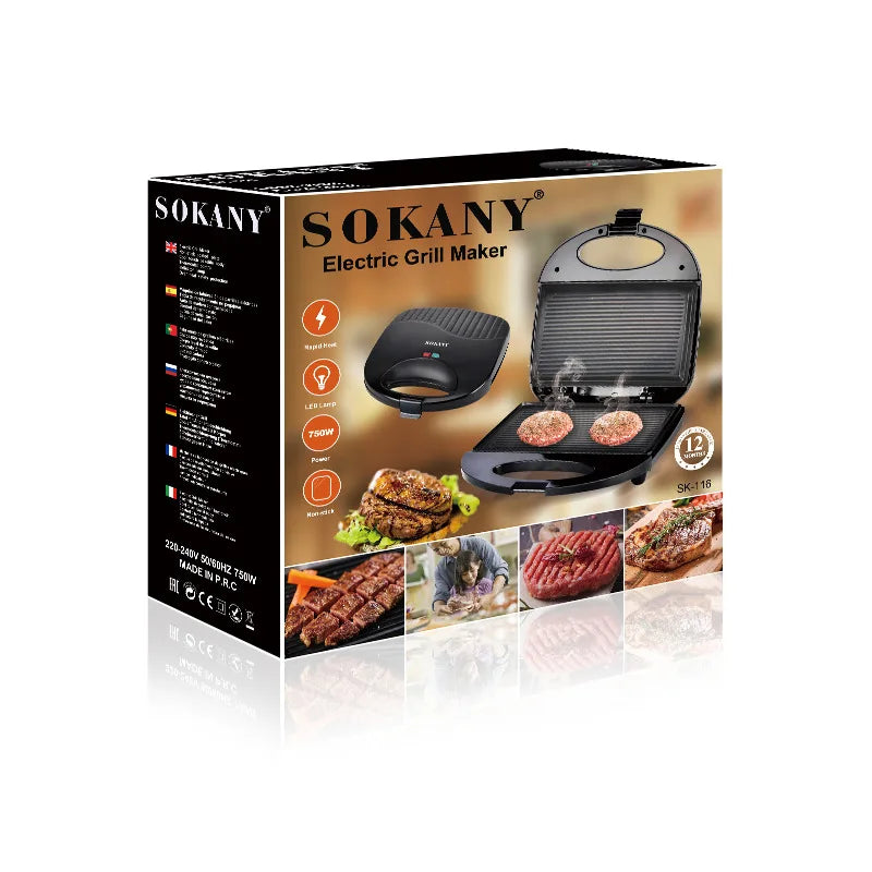 Houselin Sandwich Maker,Indoor Grill with Locking Lid,Non-Stick Coated Plates,Dishwasher Safe Removable Drip Tray,750W