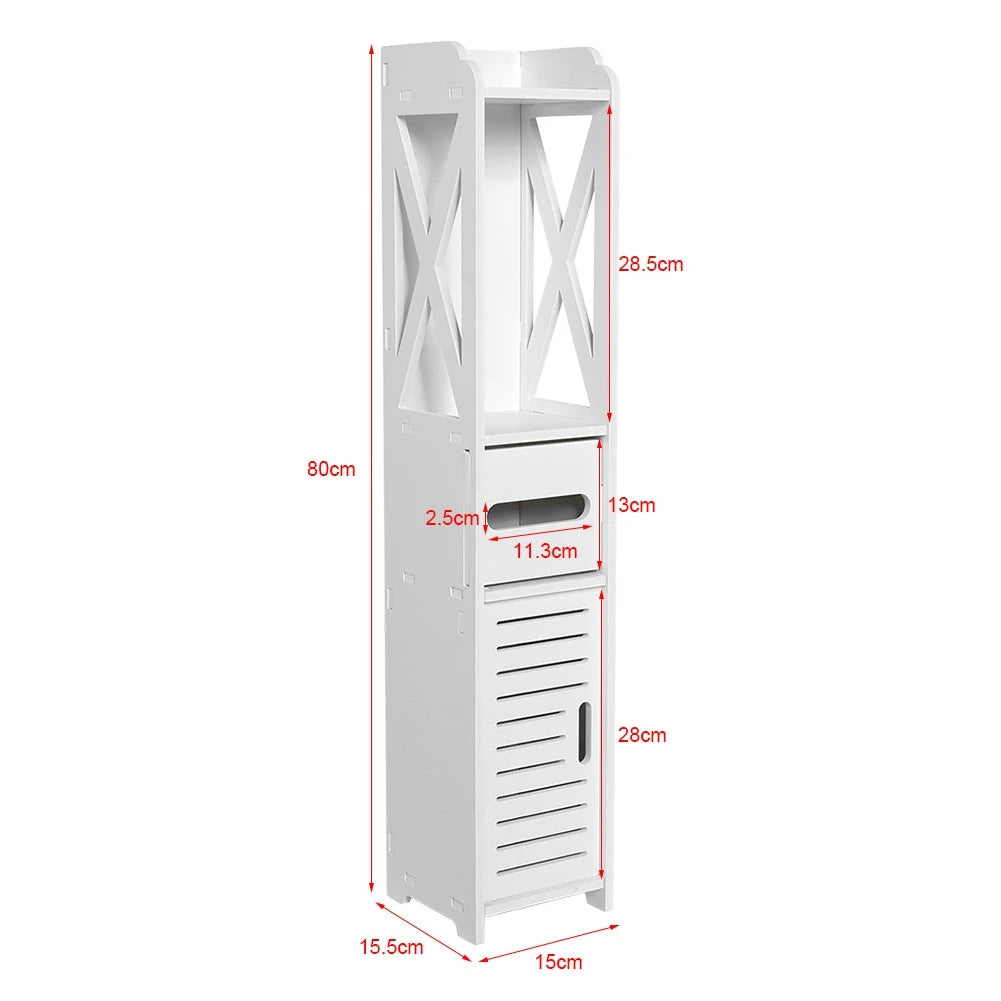 80x15.5x15CM Bathroom Toilet Furniture Cabinet White Wood Cupboard Shelf Tissue Storage Rack Bathroom Storage Cabinet