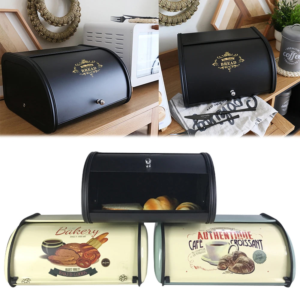 Large Capacity Bread Box Stainless Steel Storage Bin Holder Kitchen Container Case Vintage Dispenser Home Accessories