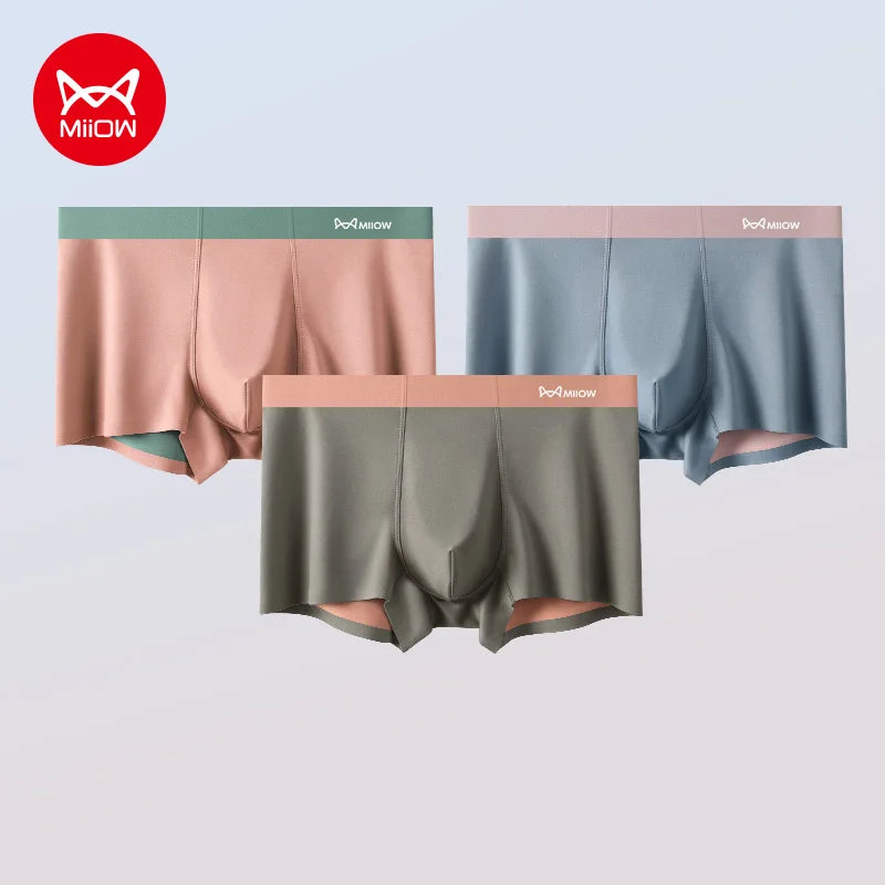 MiiOW 3Pcs Breathable Nylon Men's Panties Seamless Drying Men Underwear Cotton Antibacterial Crotch Man Boxers Mens Underpants