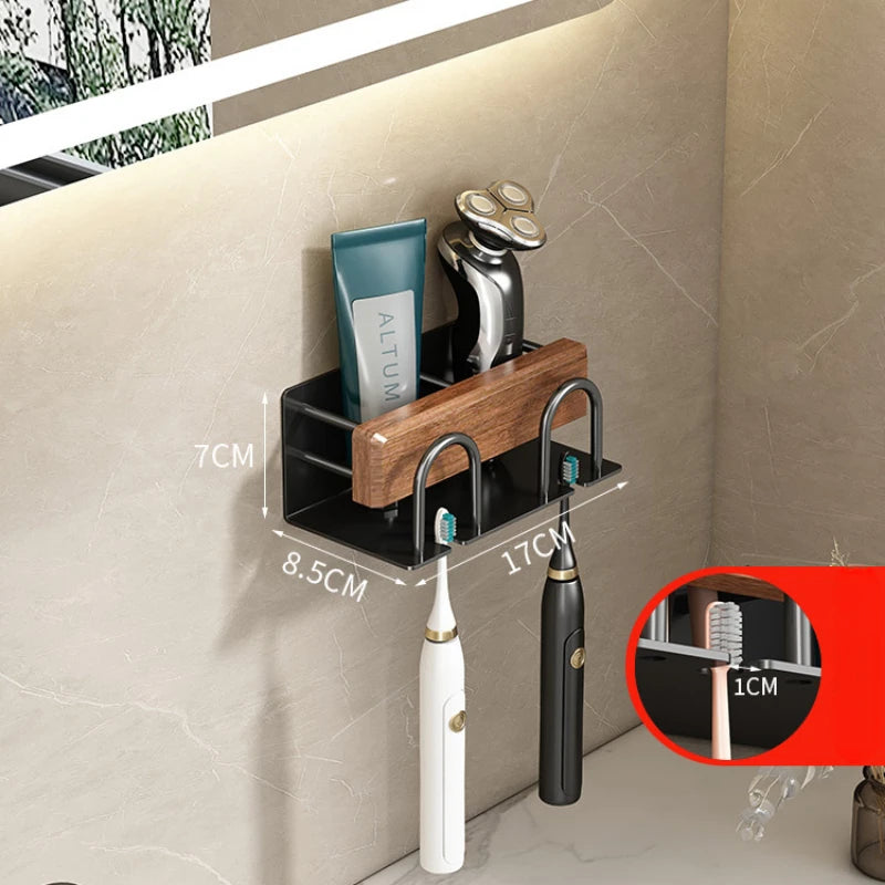 Bathroom Toothbrush wall mounted holder Walnut wood storage rack bathroom organizer toothbrush storage Toothpaste Holders