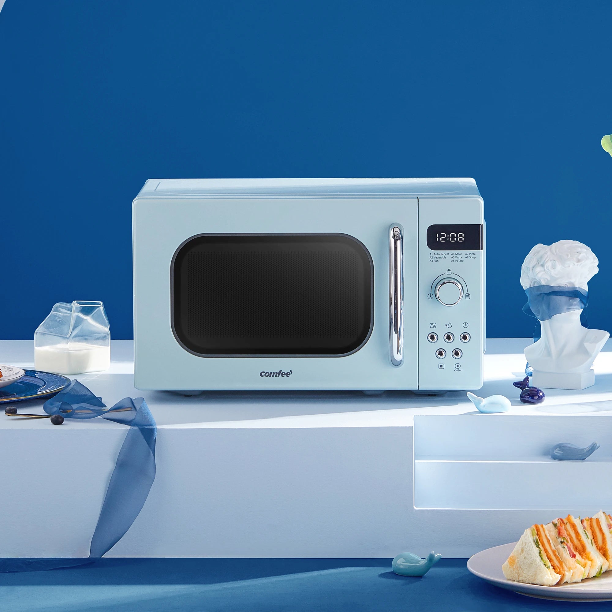 COMFEE' 800w 20L Microwave Oven with 8 Auto Menus, 5 Cooking Power Levels, and Express Cook Button