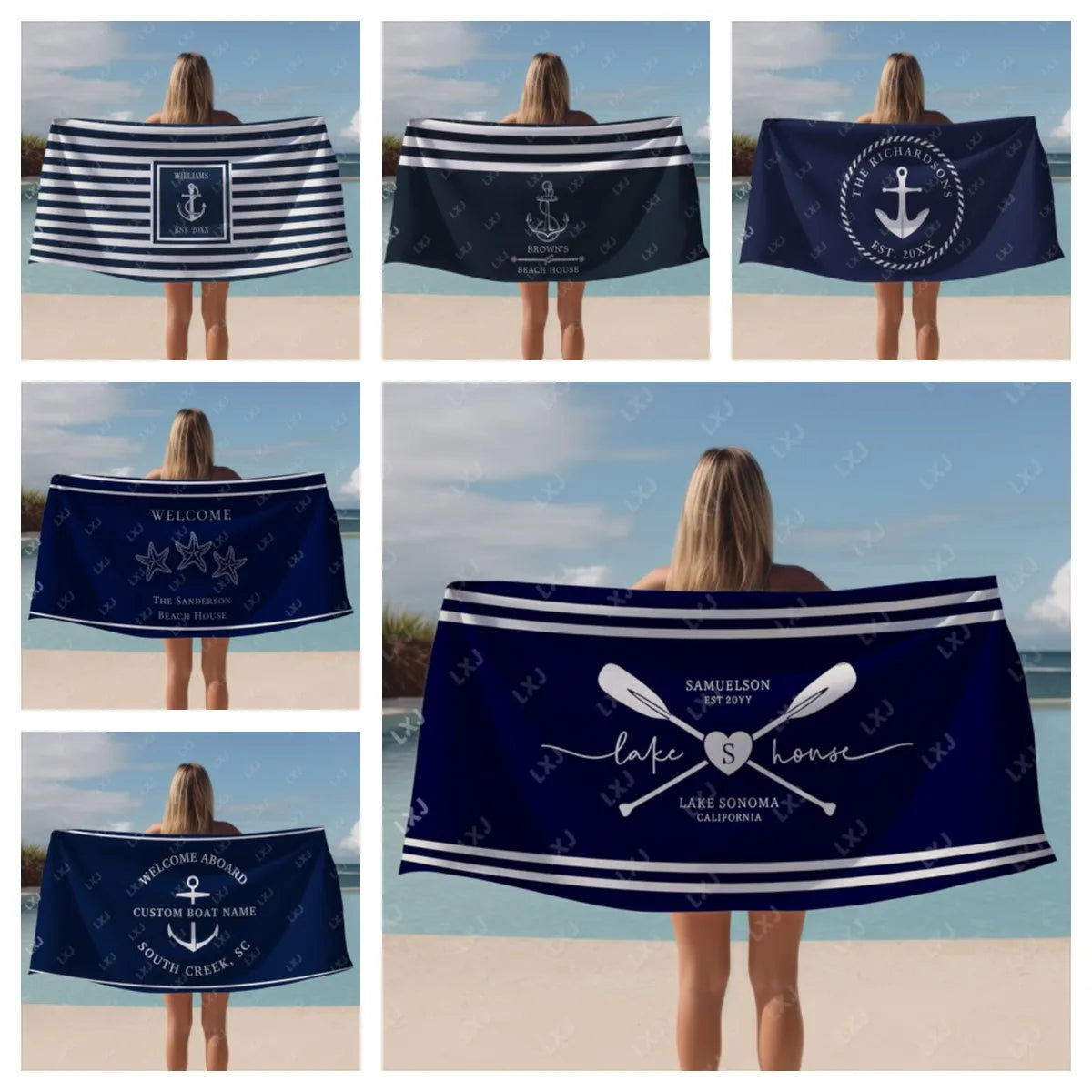 Custom Beach Towel Quick Dry Sand Free Personalized Boat Name Bath Towel for Adults Kids Nautical Gifts Yacht Beach Accessories