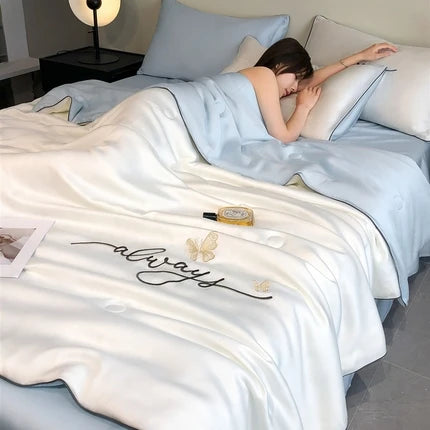Wash Ice Silk Embroidered Tinnifera Quilt Single Piece Soft and Comfortable Air Conditioning Student Apartment Single Thin Quilt