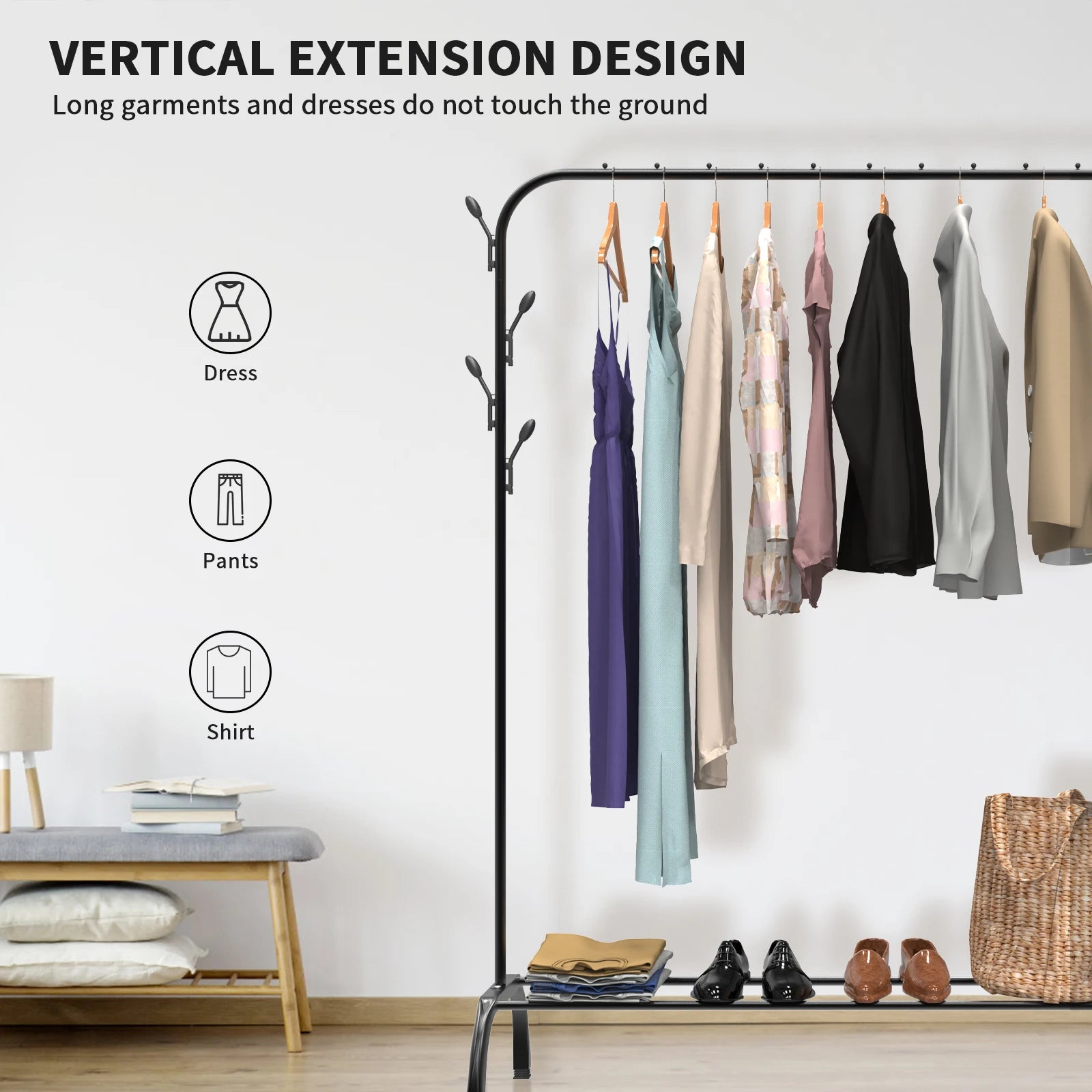 Pole Clothes Rack High-capacity Living Room Bedroom Coat Racks Household Floor Type Hanger Balcony Assembled Clothe Drying Shelf