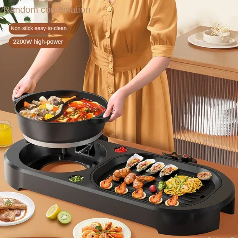Hot Pot Barbecue Integrated Pot Home Multi-function Smokeless Electric Barbecue Pan Roaster Electric Grill Kitchen Appliances