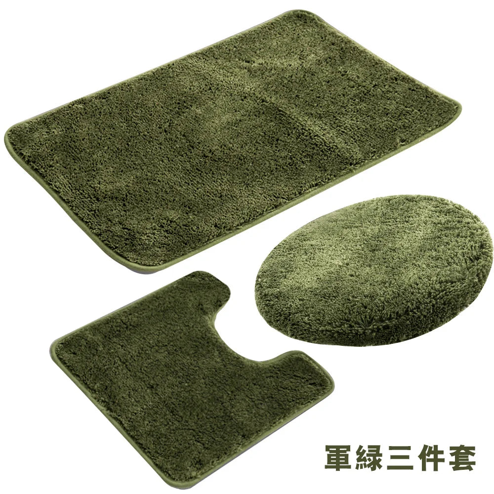 3 Pieces Toilet Three-Piece Non-Slip Mat Bathroom Absorbent Set Bathroom Toilet Carpet Bathroom Solid Color Microfiber Bath Rug