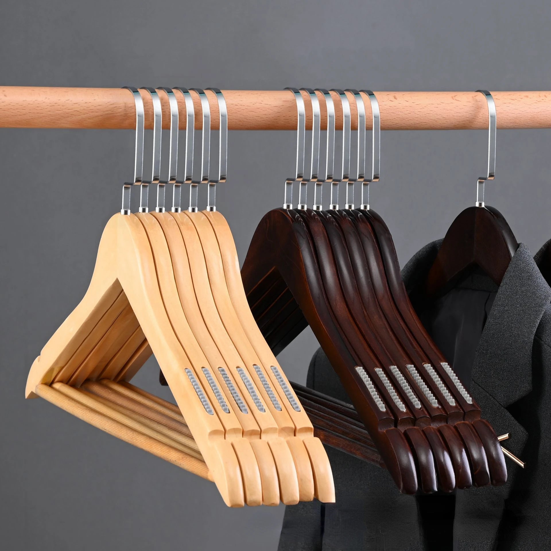 10PCS Retro Wooden Hangers,Non Slip Shirt Clothes Hanger with 360° Rotating Hook,Wardrobe Organizer Coat Rack for Dress Jacket