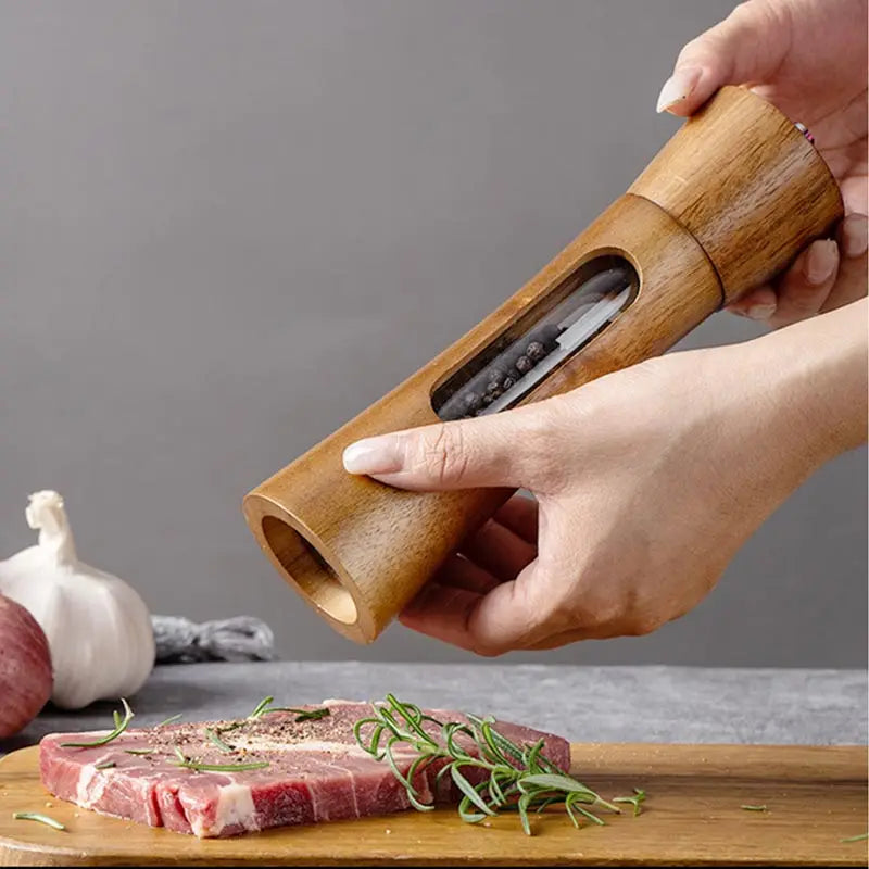 8inch Pagoda Acrylic Pepper Mill Sets With Base,Manual Wooden Salt and Pepper Grinder With Ceramic Core Spice Shaker Tools Sets