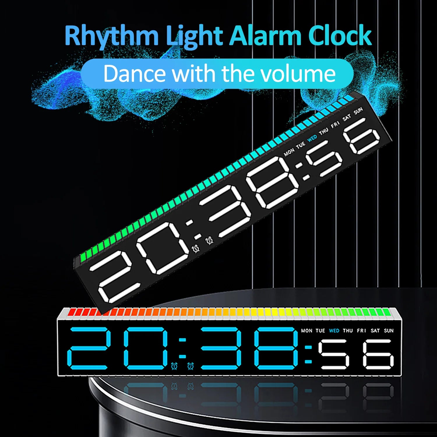 LED Alarm Clock Colorful Table Clock with Rhythm Light RGB Lamp Pickup Light Sound Control Music Rhythm Desktop Clock Home Decor