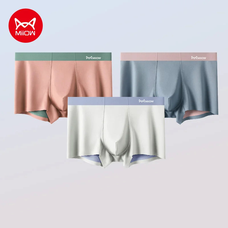 MiiOW 3Pcs Breathable Nylon Men's Panties Seamless Drying Men Underwear Cotton Antibacterial Crotch Man Boxers Mens Underpants