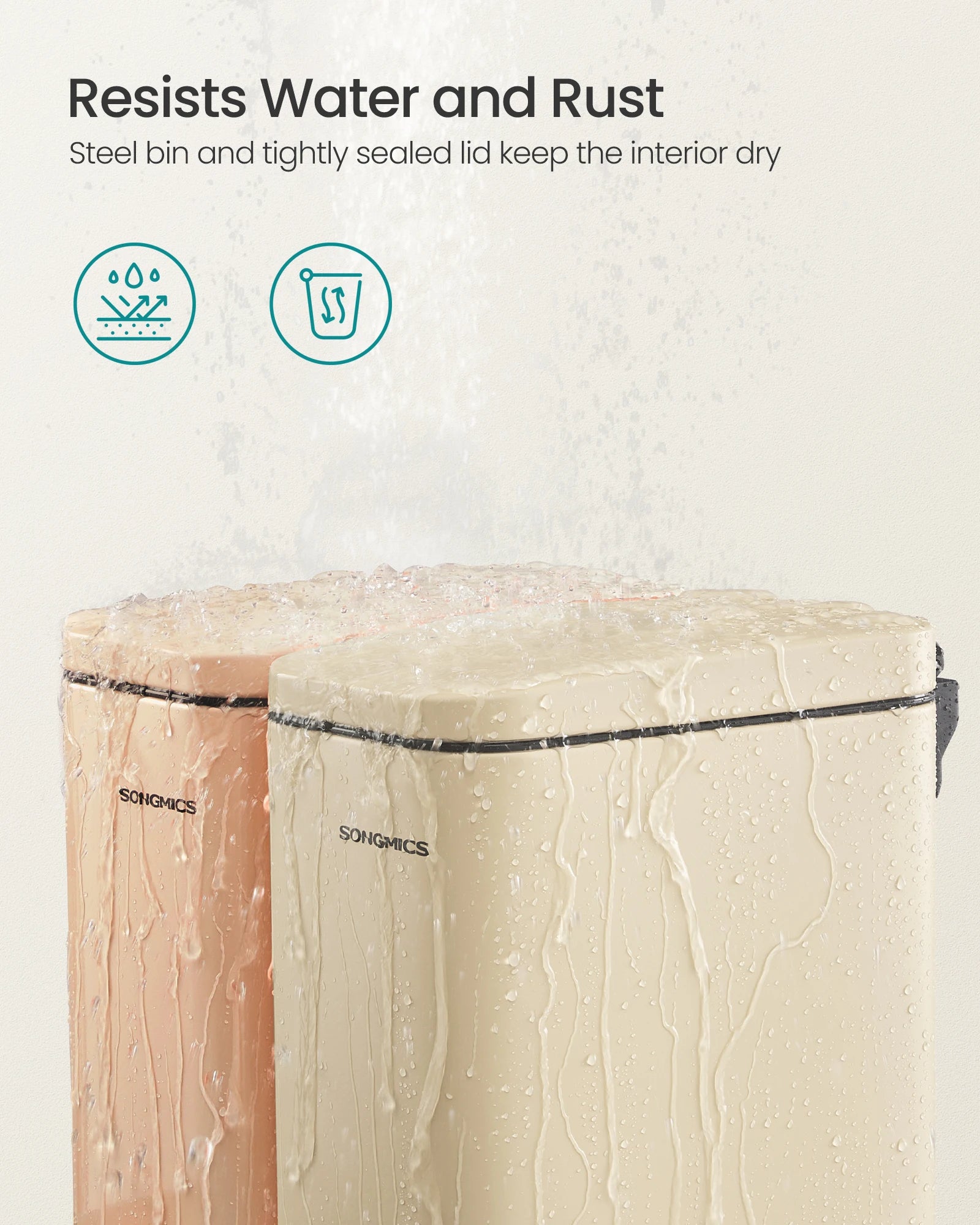 SONGMICS Bathroom Bin, 5L Small Bin with Lid, Pedal Toilet Bin, Slim for Small Spaces, Steel, Soft Close