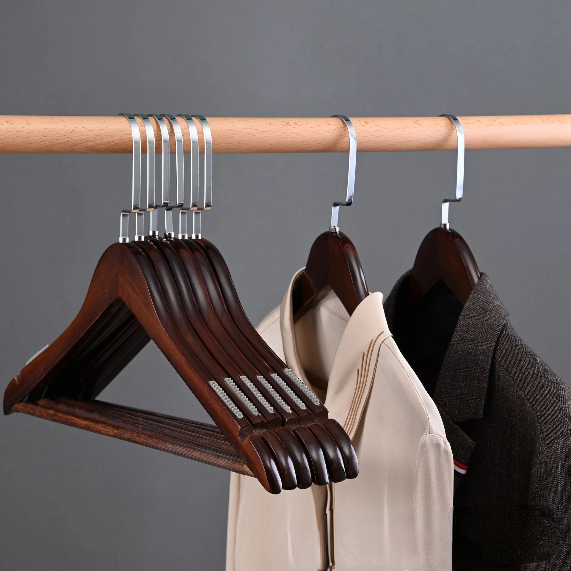 10PCS Retro Wooden Hangers,Non Slip Shirt Clothes Hanger with 360° Rotating Hook,Wardrobe Organizer Coat Rack for Dress Jacket