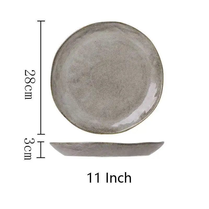 Japanese Ceramic Dinner Plate Rice Bowl Food Tray  Retro Gray Tableware Porcelain Fruit Salad Sushi Serving Plate Dinnerware