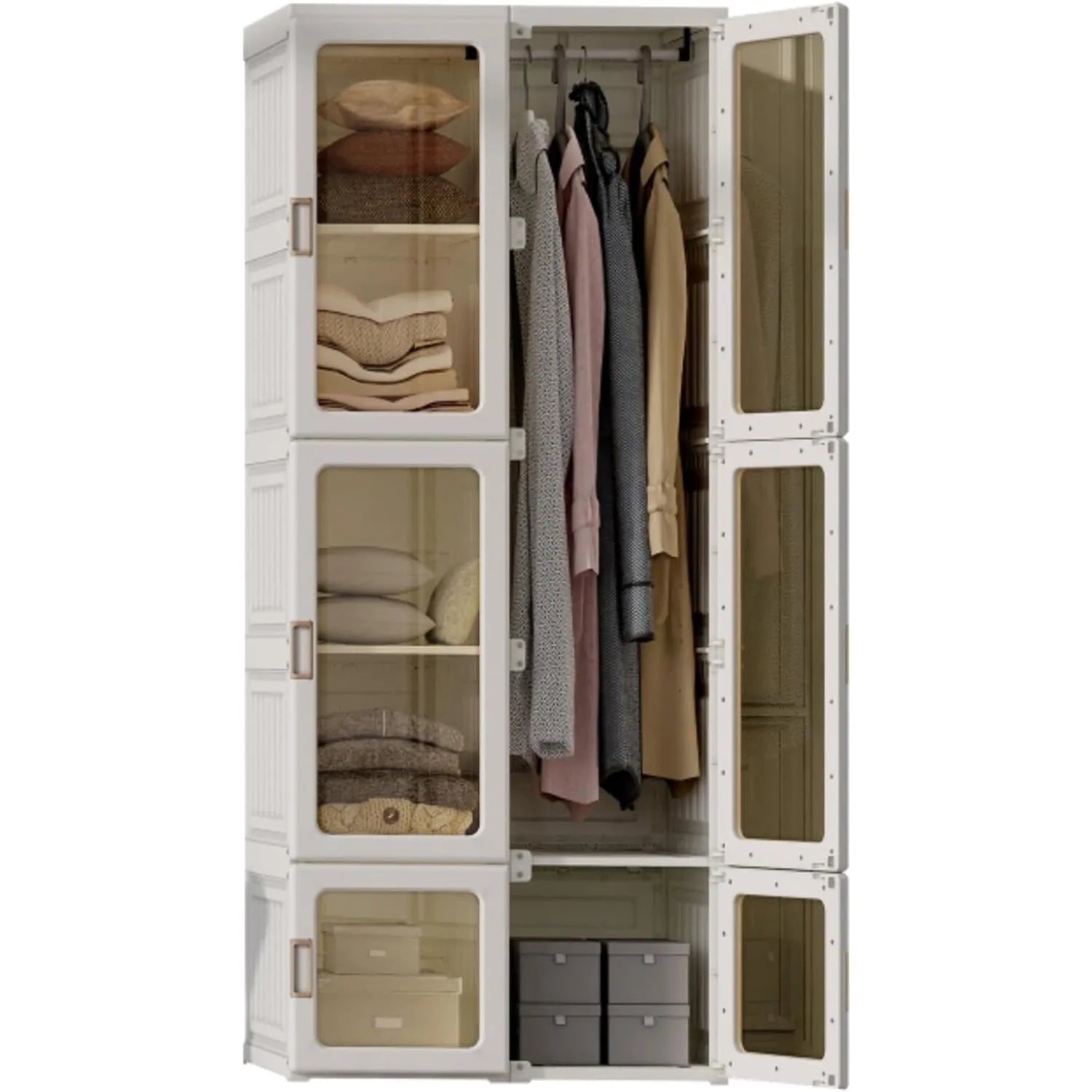 D Portable Wardrobe Closet Storage Organizer Transparent Door Panels, Plastic Wardrobe with Magnetic Door and Easy Assembly