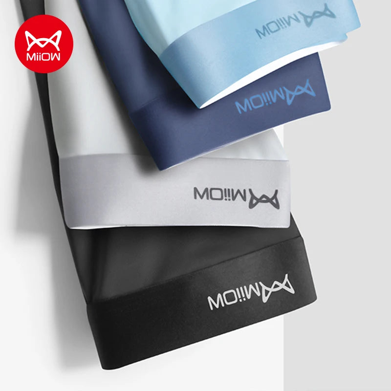 MiiOW 4Pcs Ice Silk Men's Panties Sexy Seamless Man Boxershorts Graphene Antibacterial Men Underwear Breathable Man Boxer Briefs