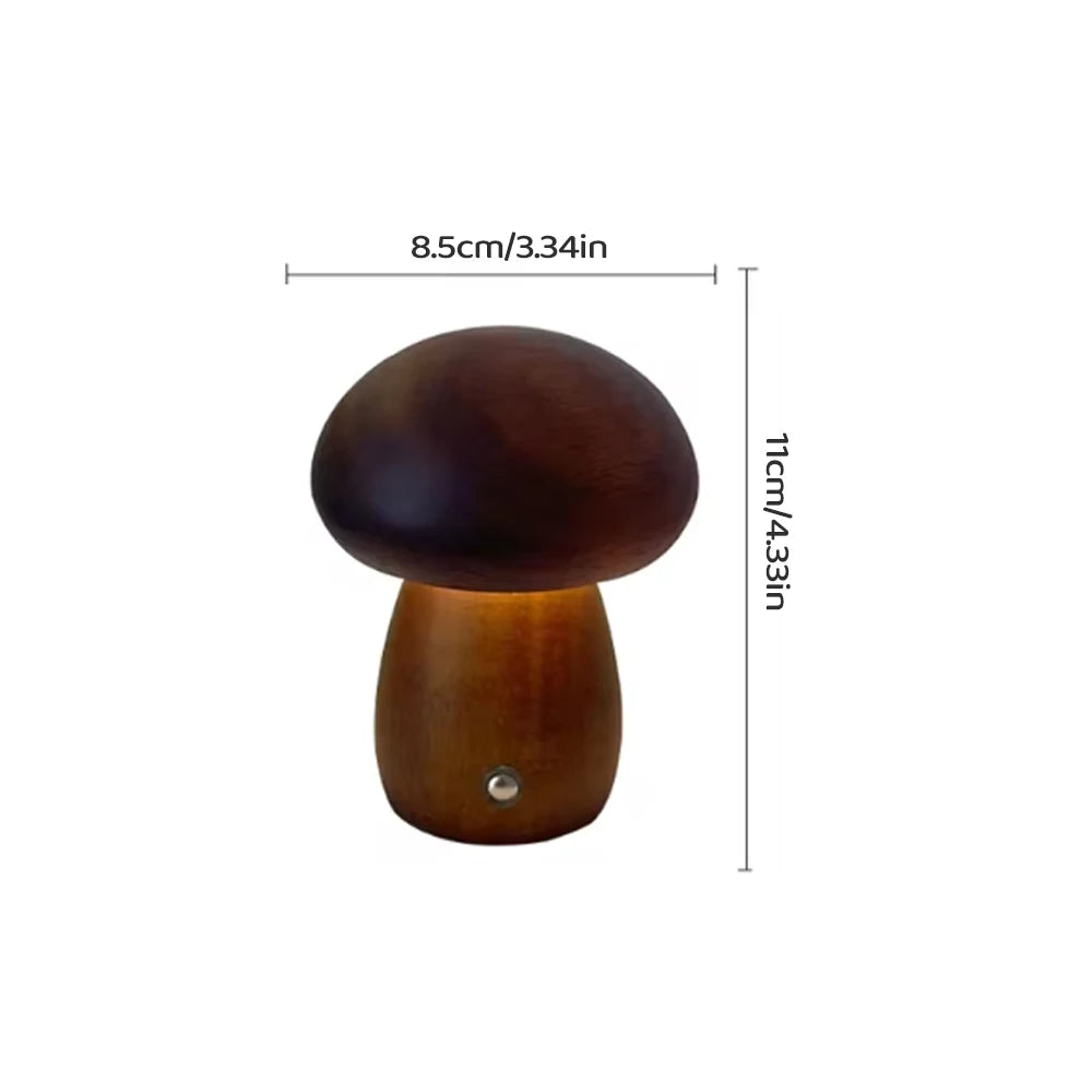 INS Wooden Creative Mushroom Night Light Stepless Dimming Bedside Table Lamp 3 Color Rechargeable Sleeping Nightlights For Room